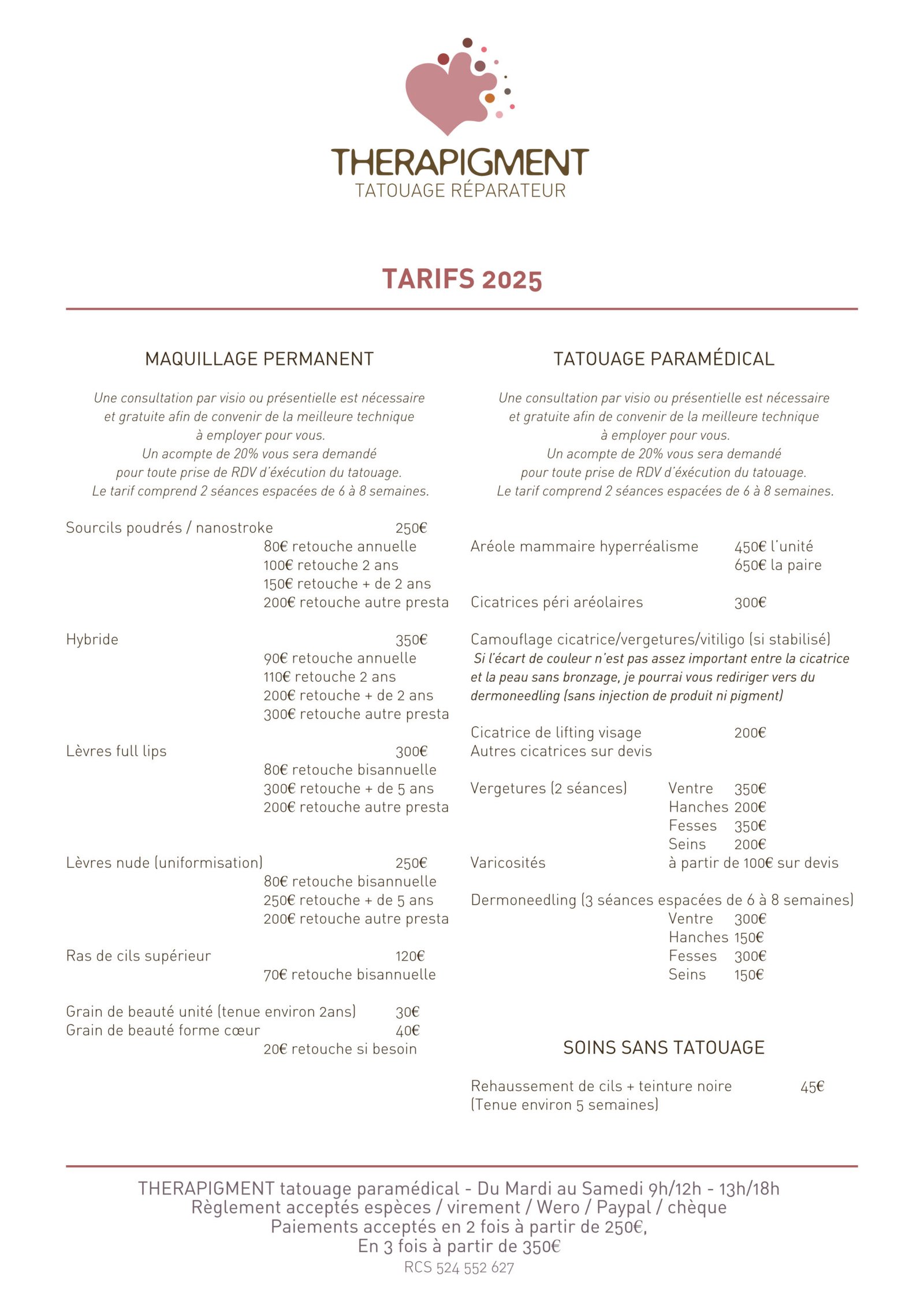 Tarifs PMU 2025 Therapigment